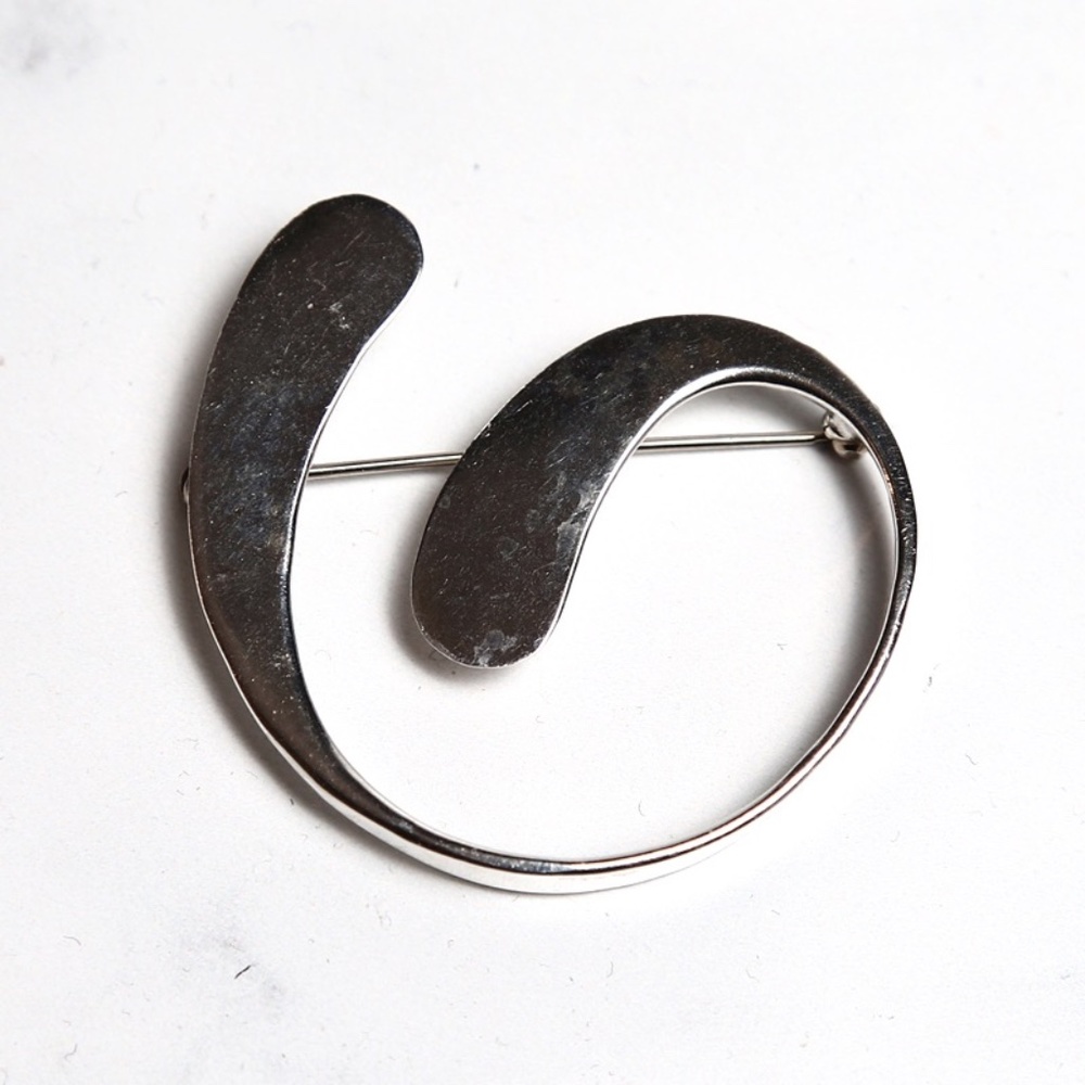 Taxco Mexico Sterling Silver Spiral Swirl Brooch TM-60